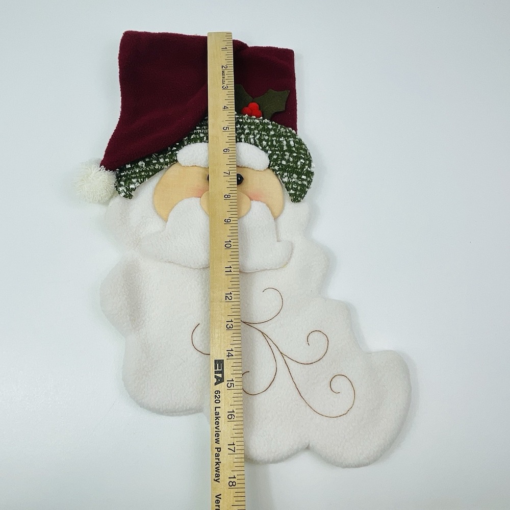 Santa Face Beard Fleece Christmas Stocking 3 D Red Green White Cloth 17x8" - Picture 2 of 11